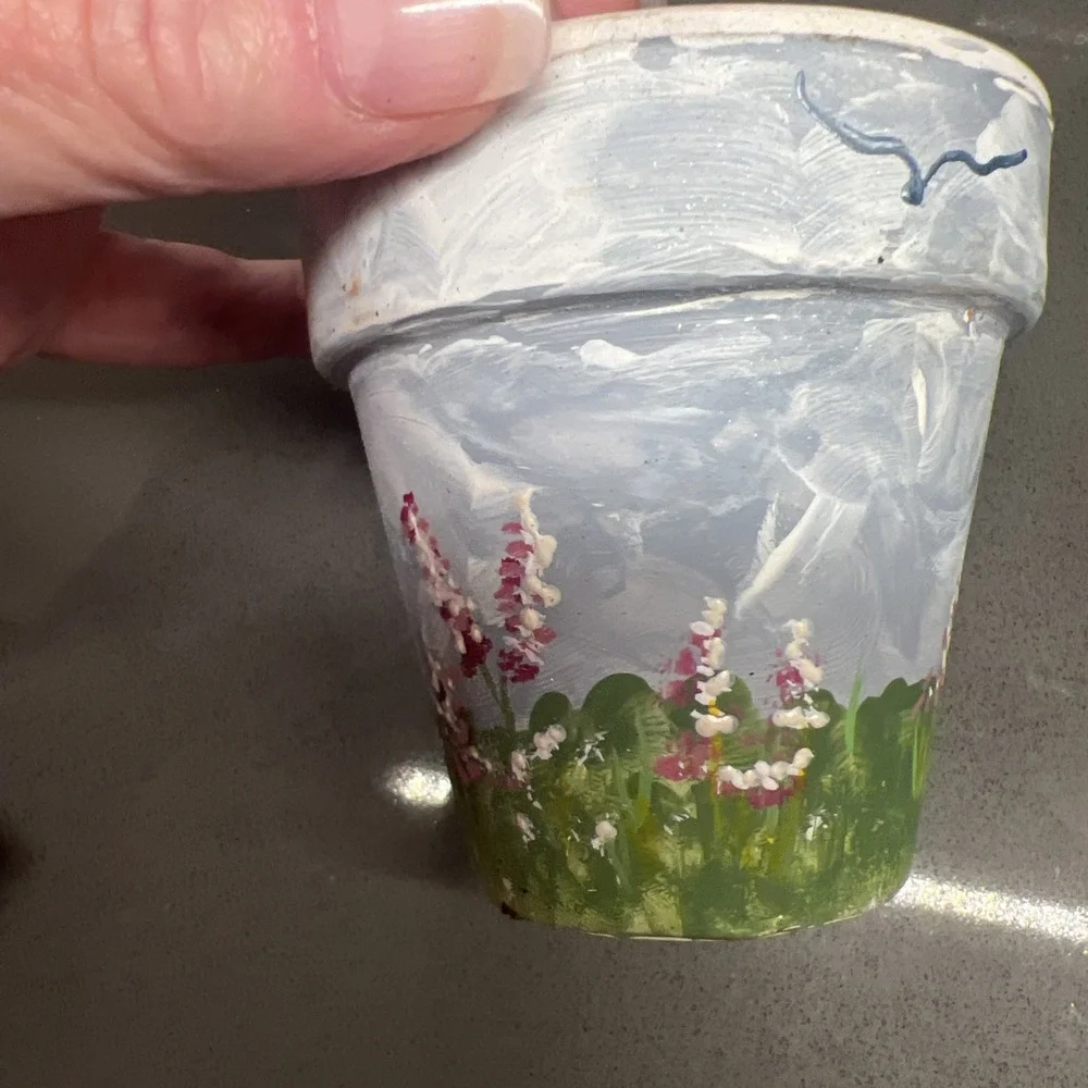 Set of 2 Small Hand Painted Plant Flower Pots With Bunnies